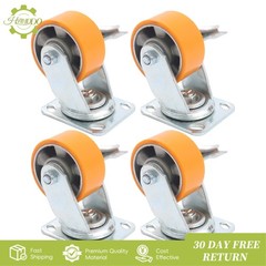 4 Pcs 4″ Side Brake Polyurethane Plate Casters, 3200 Pounds, Silver + Qrange
