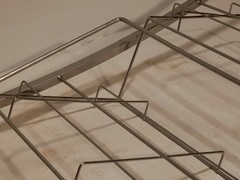 Lot of 2 Unbranded steel display racks, 28 x 16 x 5 in, 3 tiers 14.5×7.5 in each