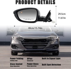 Left Driver Side Mirror Compatible With Honda Accord 2018-2022 with Turn Signal