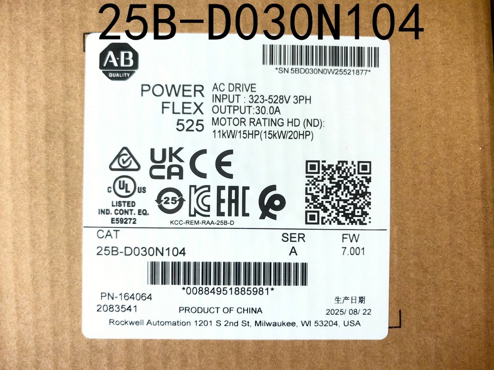 2025 New Allen-Bradley 25B-D030N104 Ser A PowerFlex 525 15kW 20Hp AC Drive