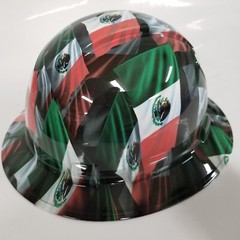full brim hard hat custom hydro dipped IN MEXICAN FLAG ,AWESOME COLORS POPPIN