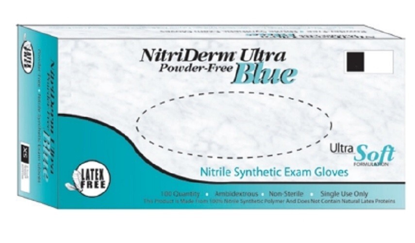 NitriDerm Ultra Blue Nitrile Exam Gloves: Large, NonSterile, Powder-Free #157300