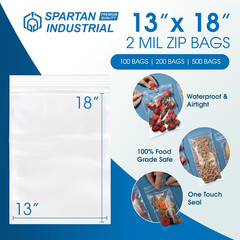 – 13″ X 18″ (100 Count) 2 Mil Clear Reclosable Zip Plastic Poly Bags with Reseal