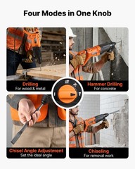 VEVOR Rotary Hammer Drill Rotary Hammer 1-1/8 in SDS-Plus for Concrete Masonry
