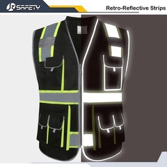 10 Pockets Hi-Vis Zipper Front Black Safety Vest | Cushioned Collar | High Re…
