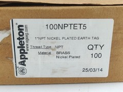 NEW BOX OF 100 pcs. 1″ NPT NICKEL PLATED BRASS EARTH TAG, 100NPTET5