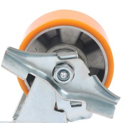 4 Pcs 4″ Side Brake Polyurethane Plate Casters, 3200 Pounds, Silver + Qrange