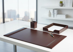 Brown Bonded Leather Luxury 3 Piece Desk Set – Blotter Pad & Desk Organization E