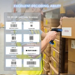 2D Bluetooth Wireless Barcode Scanner Handheld Cordless USB QR Code Reader Blue