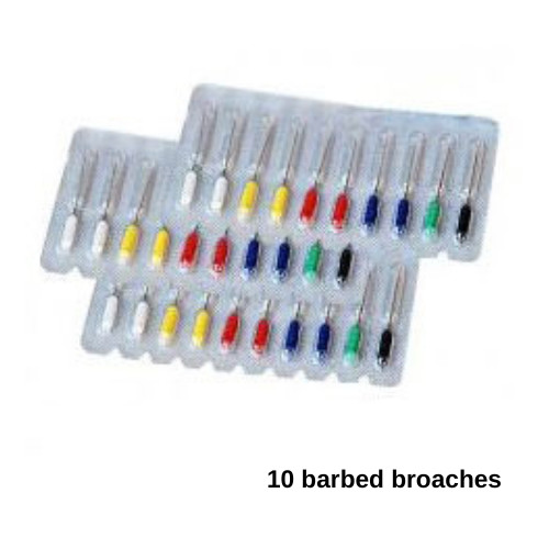 House Brand Barbed Broaches Medium (#5), 25mm Stainless Steel, Green, Sterile