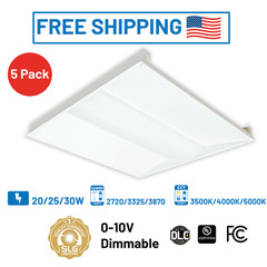 SLG 2×2 Troffer SEL 20/25/30W 35/40/50K Dim WHT Retail Office 5 Pack Heavy Duty