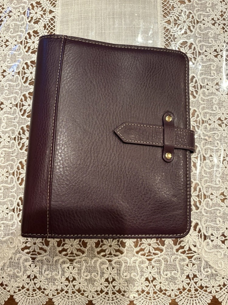 Franklin covey Vintage Aurora Full Grain Italian Leather Classic Purple Plumeria