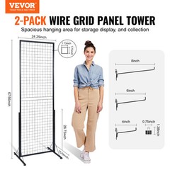 VEVOR 2′ x 5.6′ Grid Wall Panels Tower 2 Packs Wire Gridwall Display Racks