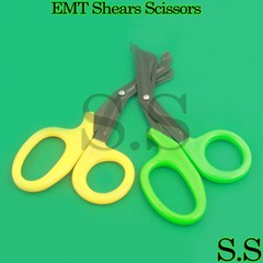 Set Of 2 ( YELLOW- GREEN ) Fluoride Black Coated Trauma Paramedic EMT Shears