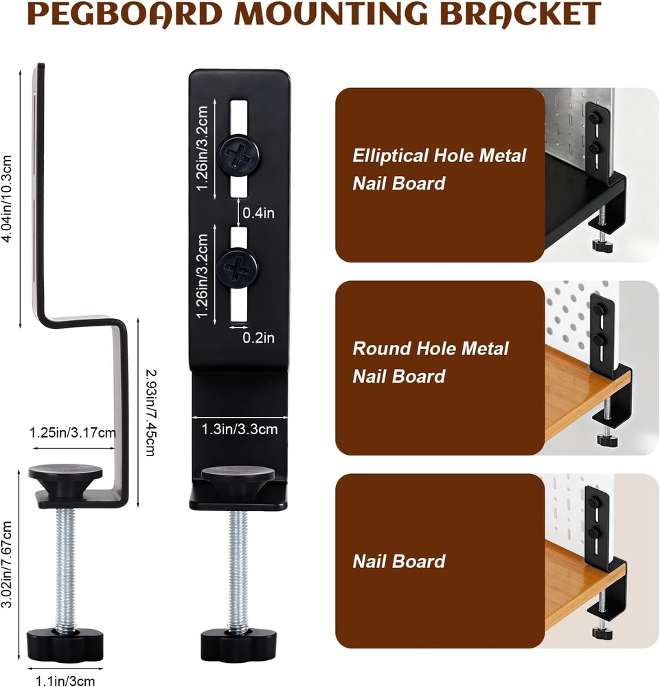2Pcs Pegboard Desk Clamp, Pegboard Mounting Bracket, Pegboard Desktop Mount C…
