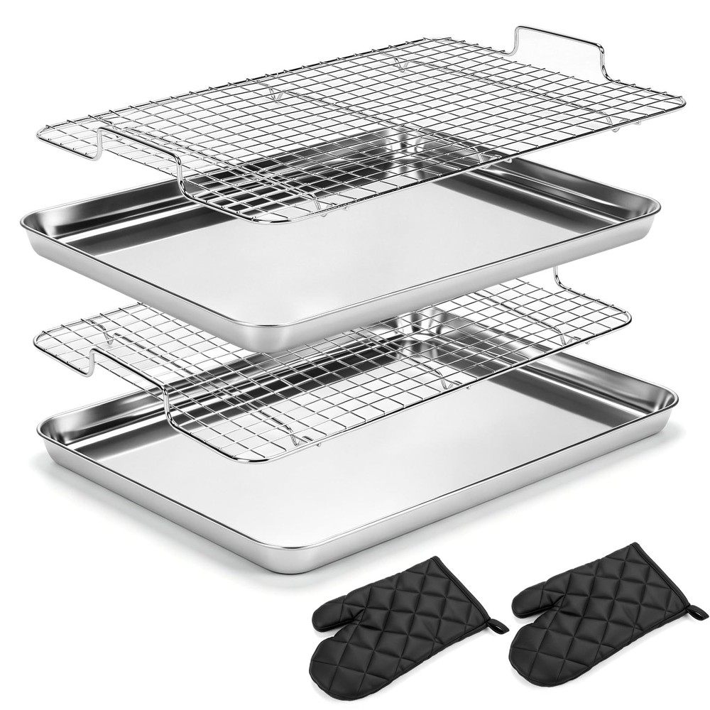 15.9″ Large Stainless Steel Baking Sheet with Rack & Glove, 15.9″, 2 PCS