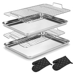 15.9″ Large Stainless Steel Baking Sheet with Rack & Glove, 15.9″, 2 PCS