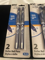 2 PACKS 4 PENS INC® R-2™ Precise Writing Comfort Grip ROLLER BALL PENS Blue