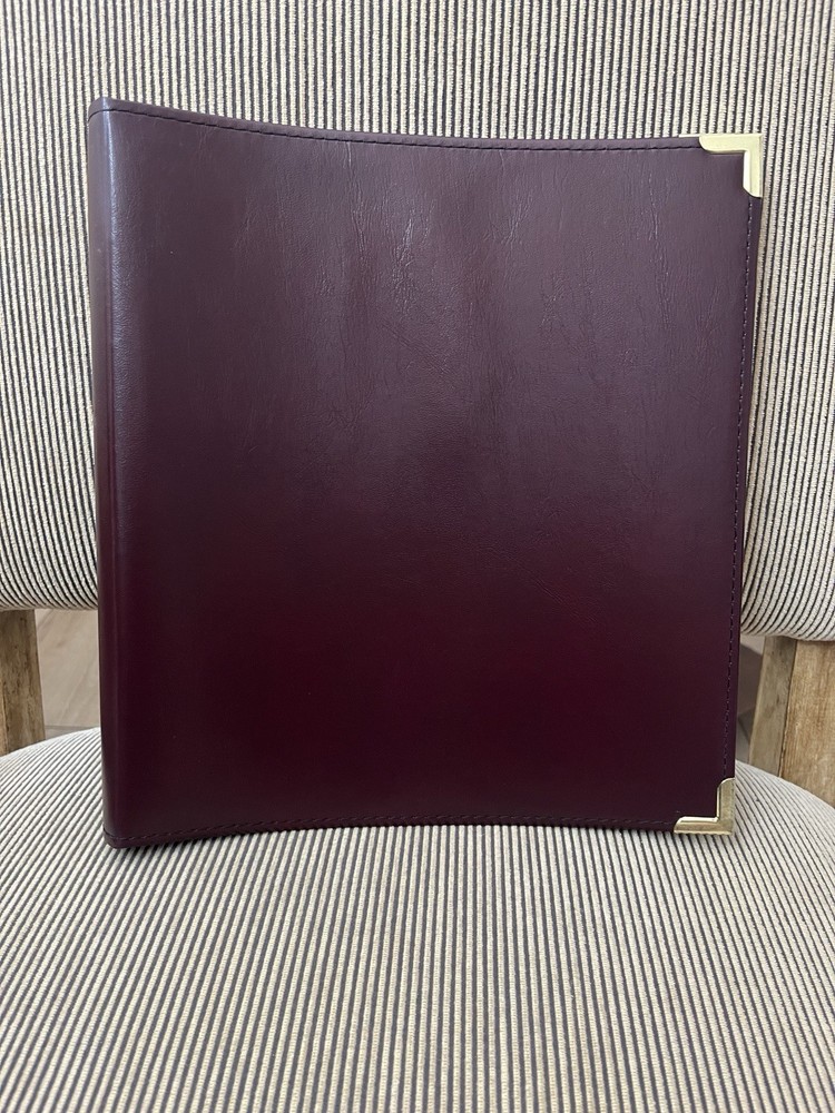 NOS Samsill 1513 Burgundy 3 Ring 1″ Binder Faux Leather Gold Hardware Made USA