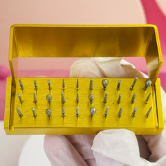 Dental Diamond Burs Drill+Disinfection Bur Block High Speed Handpiece–30Pcs/Set