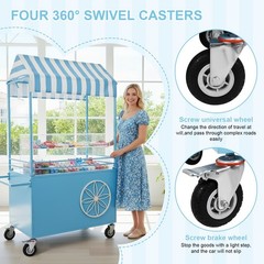 Candy Cart with Lockable Wheels Mobile Food Display Stand Dessert Cart W/ Canopy