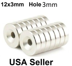 50 100 Strong Countersunk Ring Magnets 12 x 3mm Hole 3mm Rare Earth Neodymium