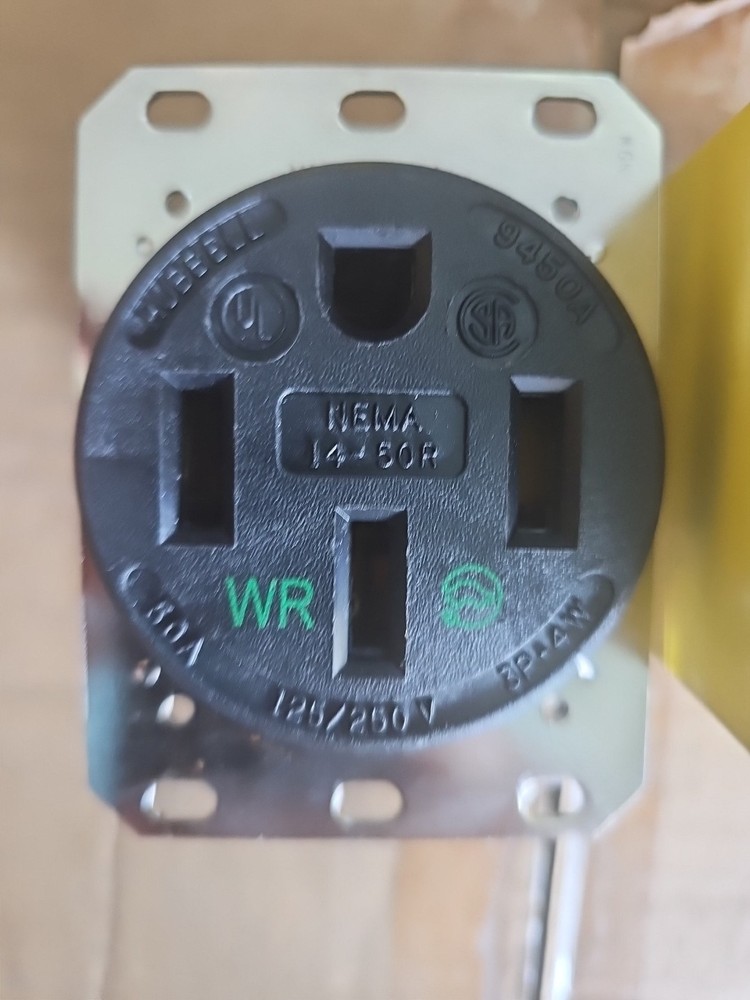 Hubbell HBL9450A Receptacle, 50A 125/250v, 14-50R – MARKED FOR EV CHARGING 9450A