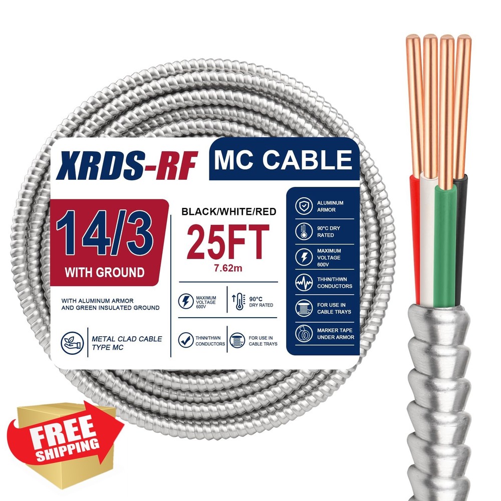 XRDS -RF 14/3 MC Cable 25FT Armored Electrical Wire