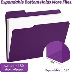 Plastic File Folders with Tabs, 6 Pack Colored Plastic Folders, 1/3 Cut Tabs
