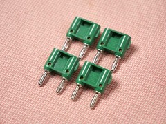 Four Pomona MDP Stackable Double Banana Plug with Cable Guide 4 Pack Green
