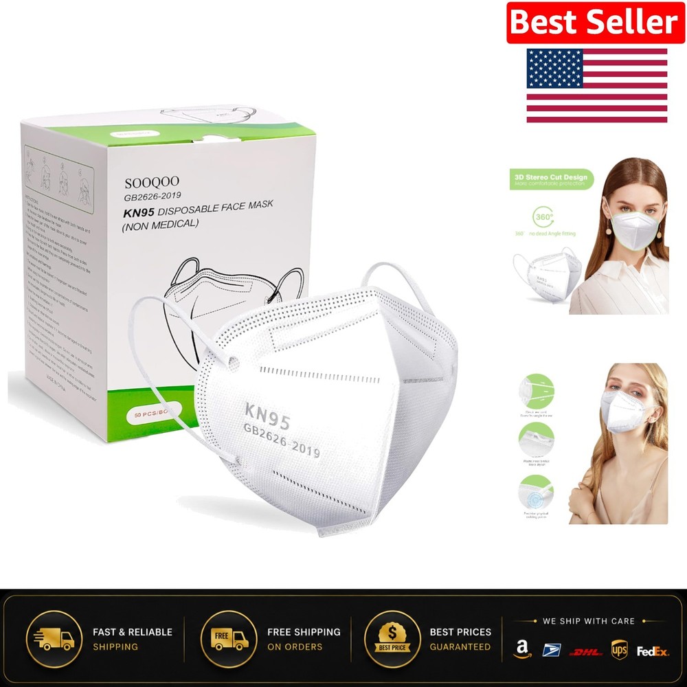 50 Pcs 5-Ply Face Masks for Adults – White, Lightweight & Breathable Protection