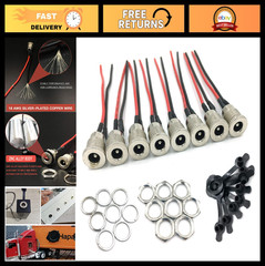8-Pack DC Barrel Jack Panel Adapter 5.5mm x 2.1mm, 18AWG Wire, Dustproof Plug, 2