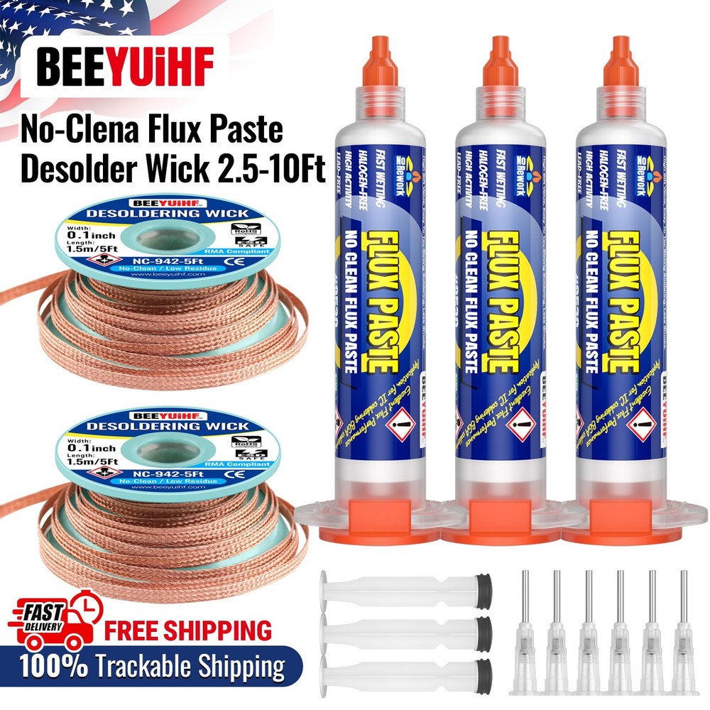 BEEYUIHF 30mL No Clean Soldering Flux Paste with 10ft Desoldering Wick Braid