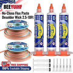BEEYUIHF 30mL No Clean Soldering Flux Paste with 10ft Desoldering Wick Braid