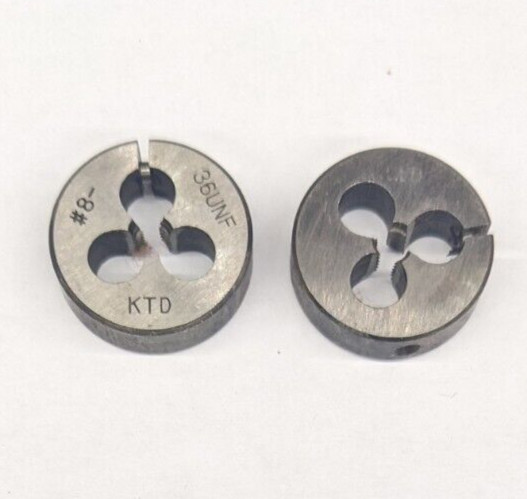 2 Kromhard Round Dies 8-36 NF 13/16″ OD Screw Adjustable Die CS Carbon Steel USA