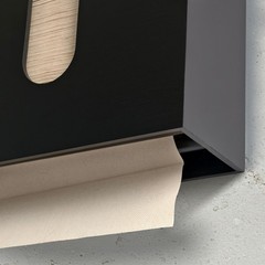 Bamboo Paper Towel Dispenser with Removable Wooden Lid Tray, Black