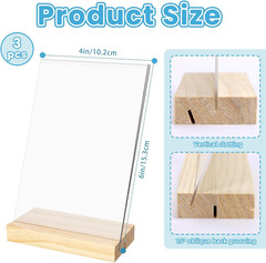 3 Pack 4″x6″ Acrylic Sign Holder with Wood Base, L/T Shape Vertical or Slant Bac