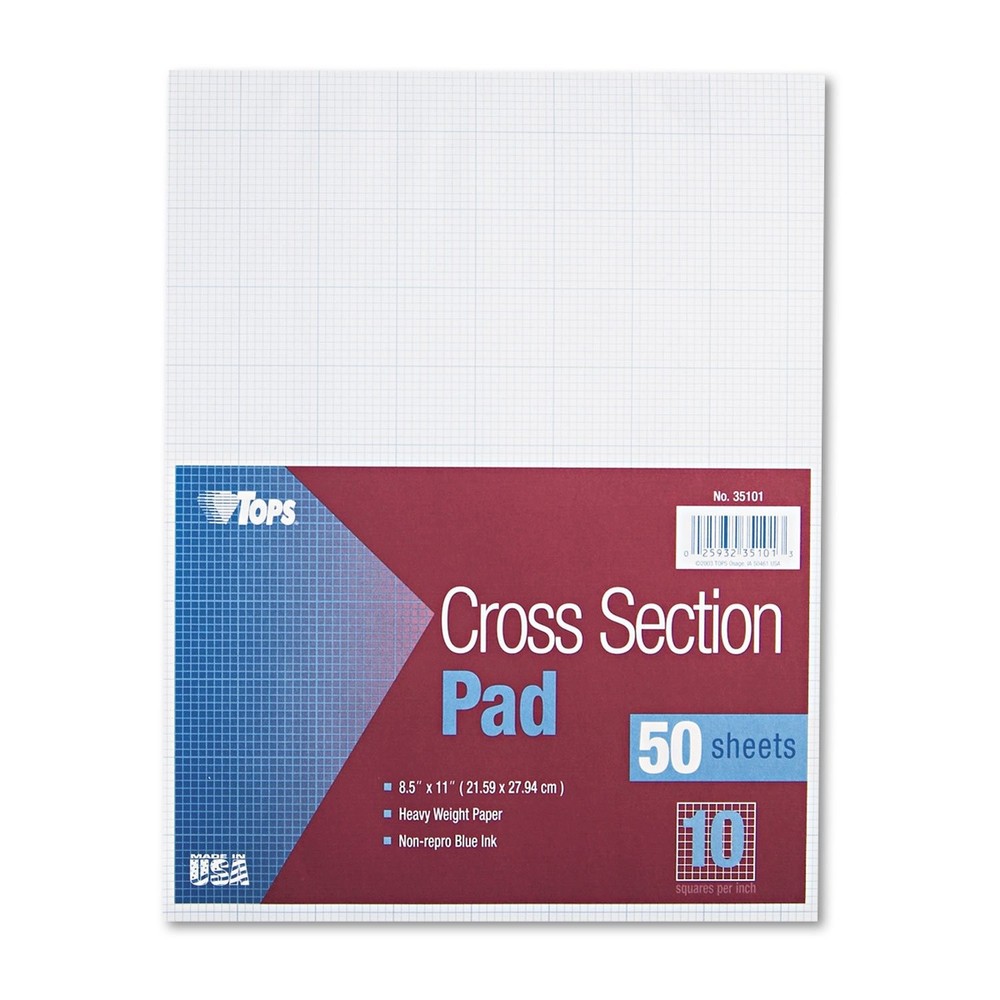 TOPS Cross-Section Pads, 8-1/2″ x 11″, Glue Top, Graph Rule (10 x 10), 50 She…