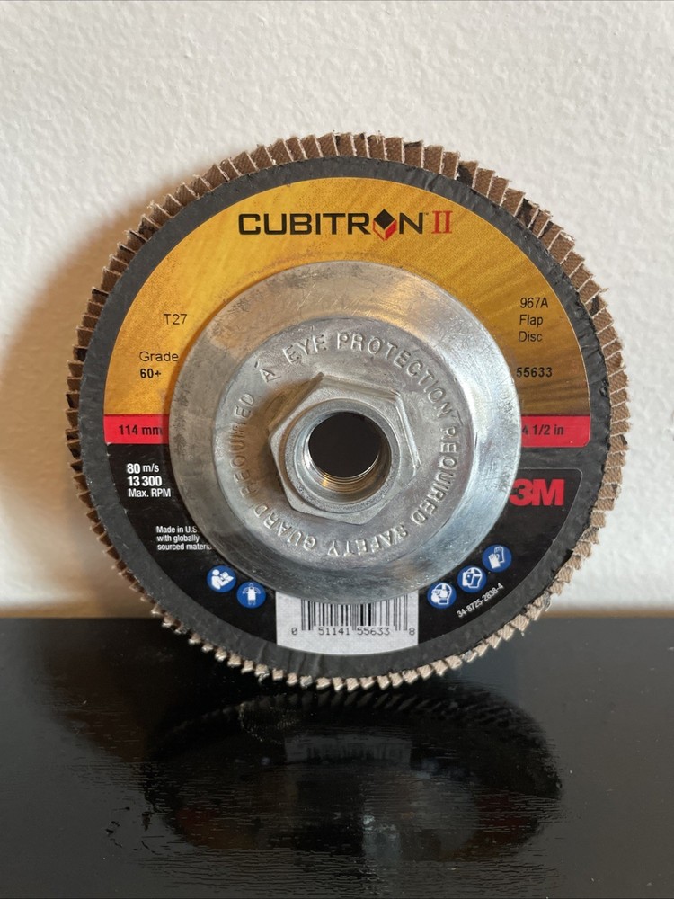 3M Cubitron II 967A Flap Disc 4-1/2″ T27 Grade 60+ 5/8-11 Hub 13300 RPM 55633
