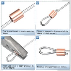 7/64″ (2.8mm) Wire Rope Stop Sleeve, 60 Pcs Copper Crimping Loops Sleeve