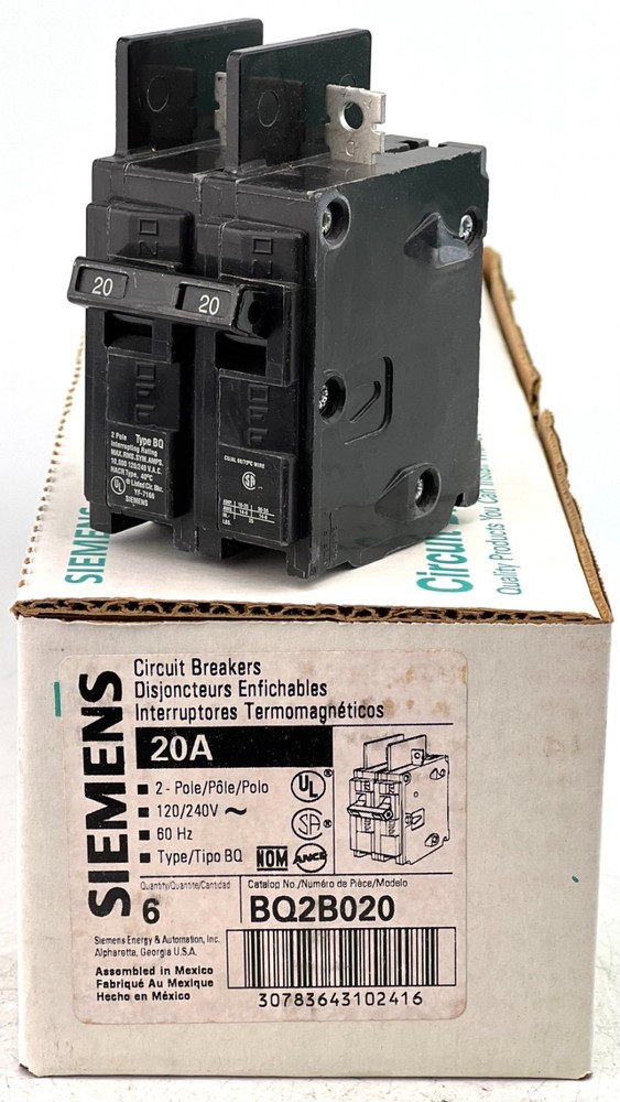 Siemens QB2B020 20 Amp 2 Pole Circuit Breaker Type QB 2P 20A — NEW (QTY 1)