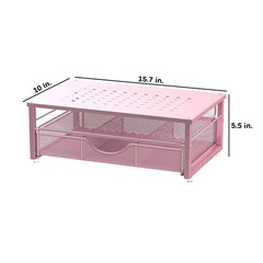 Pink 15.7 In. X 5.5 In. Metal Modern Desk Organizer Stand with Drawer