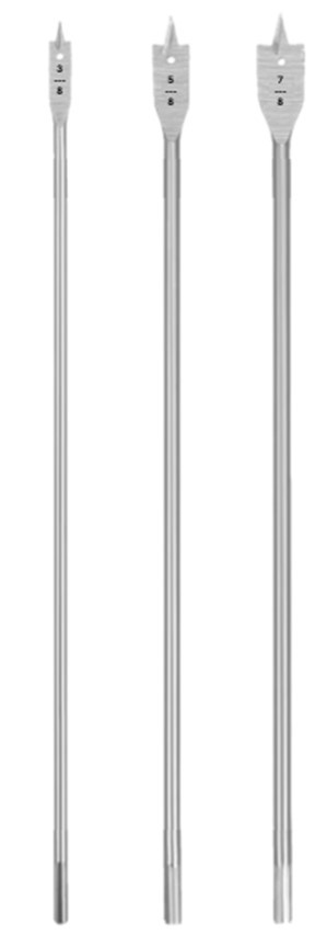 3pc Set of 16 in. Long Steel Spade / Paddle Bits for Wood (3/8″, 5/8″, 7/8″)