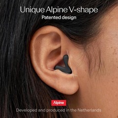 Alpine Silence Earplugs, V-Shape, Oval Tips, XS/S/M/L, Black
