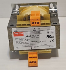 DAYTON ISOLATING TRANSFORMER Rated Power: 100VA Pri.: 277V Sec.: 24 V 4MTP4