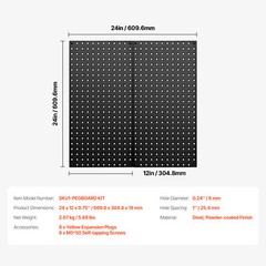 Metal Pegboard Panels 2 Pcs 24″ x 12″ Wall Organizer for Garage Tool Storage