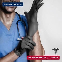 Medguy Nitrile Disposable Gloves, 4 Mil Black Powder-Free Latex-Free Food-Safe G