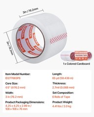 VEVOR Clear Packing Tape 6 Rolls 65 Yards Heavy Duty Clear Packing Tapes 2.7 Mil