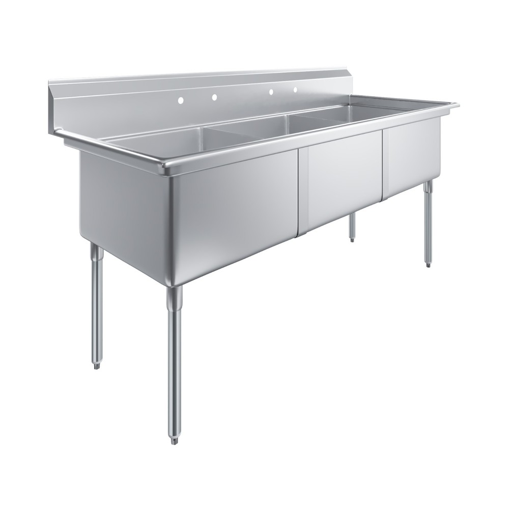 78 in. x 30 in. Stainless Steel Three Compartment Sink with 24 in. x 24 in. x 14
