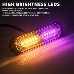 PKINGLAKE 8-Pcs Purple/Amber LED Funeral Escort Emergency Strobe Grille Lights